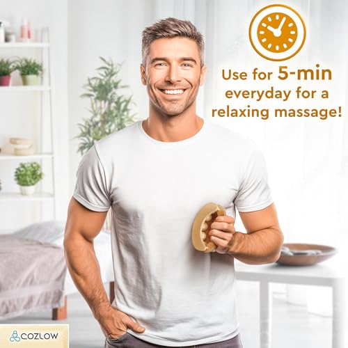 Wooden Massage Ball Roller - Supports Lymphatic Drainage and Pain Relief | Cozlow - wood massager w/ 10 rolling balls & easy grip - whole body muscles relaxation - may help reduce cellulite appearance - color: Wood
