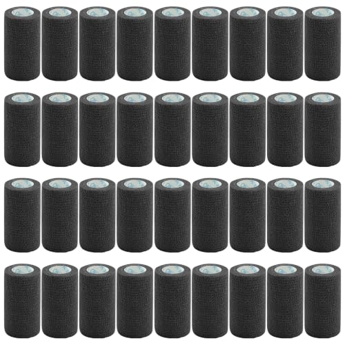 OK TAPE Self Adhesive Bandage Wrap 4 Inch x 5 Yds 36 Rolls - Black | Elastic Cohesive Bandage Wrap Supports Wrists & Ankles Without Clips Ideal for Sports First Aid Vet care - color: Black, size: 4inx5yds