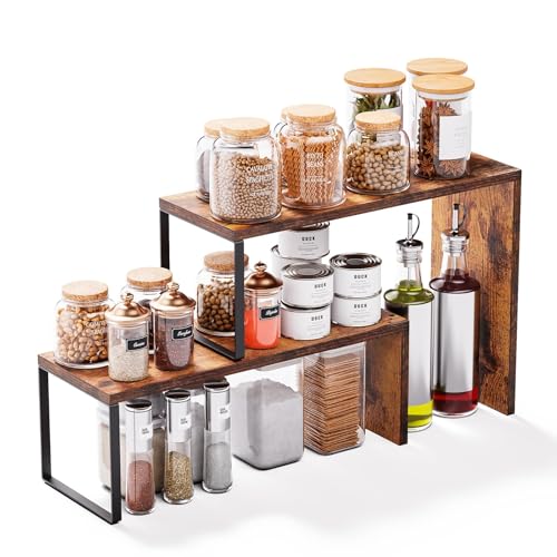 Kitchen Countertop Organizer, Spice Rack Cabinet Organizer Shelf Stackable Counter Corner Shelves Organization and Storage for Pantry, Counter top, Coffee Station Wood Rustic Brown - color: Rustic Brown