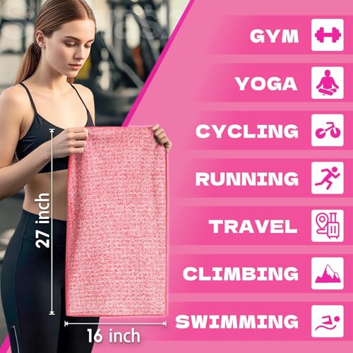 Microfiber Gym Towels for Showering Working Out Quick Dry Negative ions Large Middle Small Sizes Lightweight Gym Towel for Men Women Tennis Sports Towels for Body Hot Yoga Fitness Essentials - color: Pink/Yellow/Blue/Red/Teal/Brown, size: 16 inch X 27 inc