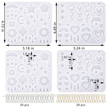4 PCS Earring Resin Molds Multi Layer for DIY Pendant Keychain Earrings | Flexible, Easy to Release Resin Earrings Mold with 40 Earring Hooks