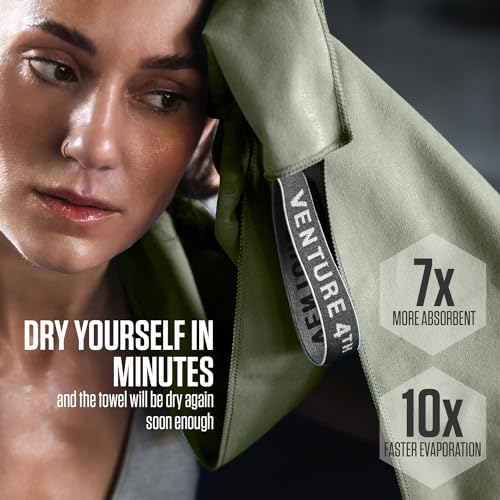 VENTURE 4TH Quick Dry Microfiber Towel for Camping & Gym - Army Green Large - color: Army Green, size: 60.00" x 31.50"