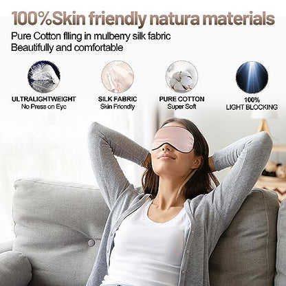 Silk Sleep Mask, Blackout Eye Mask for Sleeping with Adjustable Strap - color: Pink