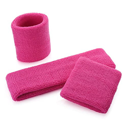 ONUPGO Sweatband Set Sports Headband Wristband Set Sweatbands Terry Cloth Wristband Wrist Sweatband Headbands Moisture Wicking Sweat Absorbing Head Band - color: Pink