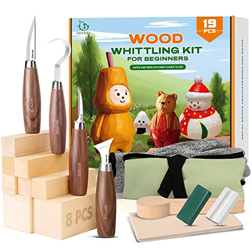 IMYMEE Wood Whittling Kit for Beginners-Complete Whittling Set with 4pcs Wood Carving Knives & 8pcs Basswood Wood Blocks-Perfect Wood Carving Kit Set-Includes Wood Carving Tools for Adults and Kids - color: SET1