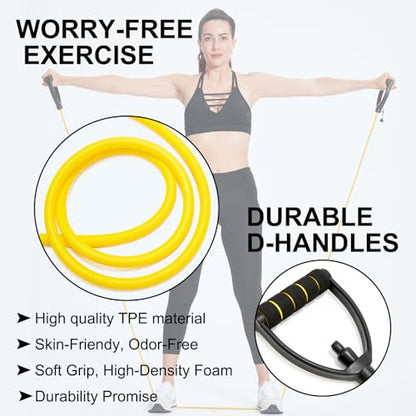 ZHIAMZ Exercise Bands with Handles, Resistance Tube & Door Anchor | Physical Therapy & Rehab, Natural Rubber Tube, Adjustable, D-Handles, Strength, Pilates, Workout - color: Blue (Extra Heavy)