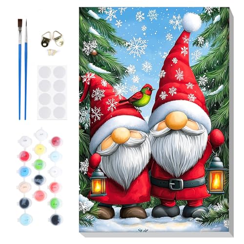 Bowetile Christmas Paint by Numbers for Adults Beginners Framed, Gnome Adults' Paint-by-Number Kits, Adult Paint by Number Kits on Canvas, Acrylic Number Painting for Home Decor, 8x12in - color: Gnomes
