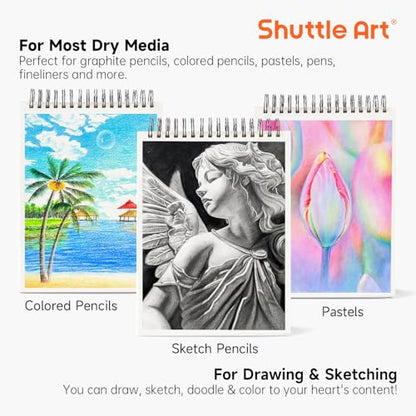 Shuttle Art 9”x12” Sketch Pad, 260 Sheets (68lb/100gsm) Drawing Pad, Pack of 2, 130 Sheets Each, Spiral Bound Sketch Book, Durable Acid-Free Drawing Paper, Great Sketch Pad for Kids, Teens & Adults - size: 130 Sheets x 2