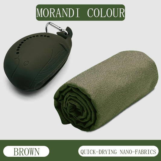 FANCAME Quick Dry Towel with Whale Silicone Sleeve Microfiber Sports Travel Towel Soft Breathable Cooling Towel Absorbent Compact Beach Towels,Suitable for Gym,Camping and Yoga (Brown, 15‘’x 15") - color: Brown, size: 15‘’x 15"
