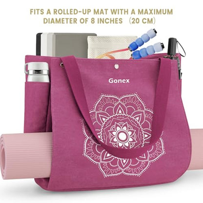 Gonex Yoga Mat Bag For Women Canvas Tote Pilates Gym Bag With Mat Carrier | Front-Opening Quick Access Mat Straps, Durable Cotton Canvas, Machine Washable, Bottle Holder Multi Pockets, Yoga Gym Travel - color: Rose Red, size: Classic (15.5×5.5×14.5inch)