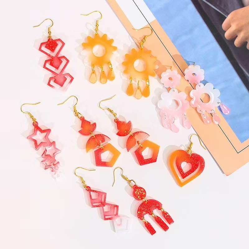 4 PCS Earring Resin Molds Multi Layer for DIY Pendant Keychain Earrings | Flexible, Easy to Release Resin Earrings Mold with 40 Earring Hooks