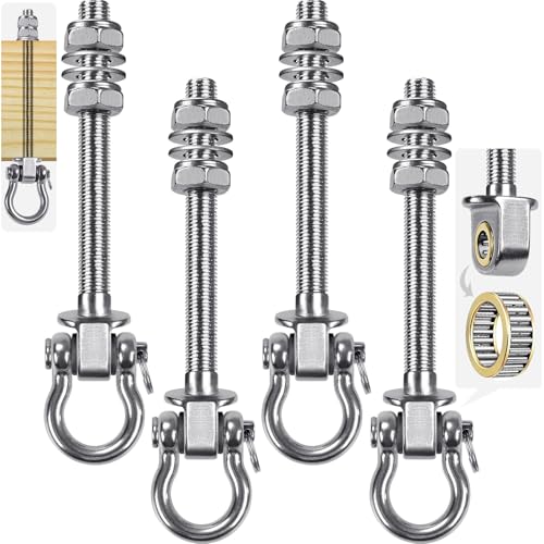 SELEWARE Heavy Duty Swing Hanger with Bearings, 4 Pack Porch Swing Hardware | 304 Stainless Steel, M10 x 6 4/5 Inch Bolts, Supports Up to 1500LB, Designed for Wood Beams, Steel Frames and Yoga Hammocks - color: U (6 4/5 inch, 4 Pack)