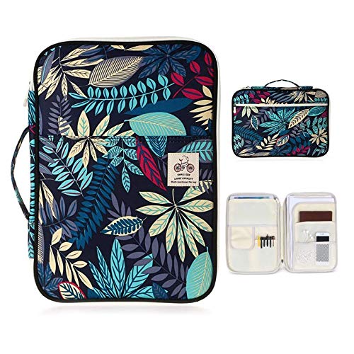 JAKAGO Travel Portfolio Organizer Waterproof A4 Document Bag Multifunctional Travel Note Pouch Zippered Case for Notebook, Ipad, Journals, Sketch Books (Dark Blue) - color: Dark Blue