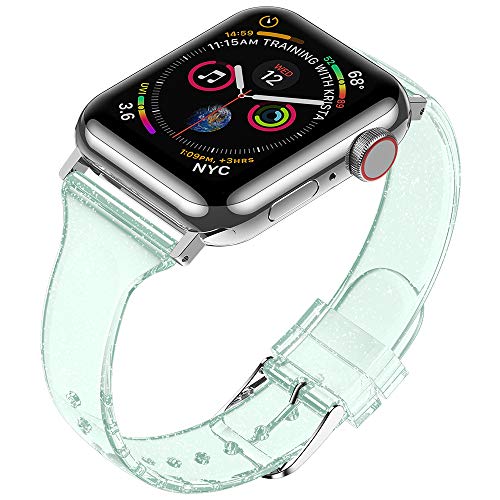 baozai Compatible with Apple Watch Band for Women, Slim Shiny Clear Glitter Soft Wristband for Apple iWatch Series 1-11, SE, 46mm 45mm 44mm 42mm, Glistening Green - color: Glistening Green, size: 46mm/45mm/44mm/42mm(Series 3)