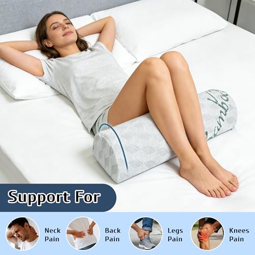 Semi Roll Pillow, Under Knee Pillow | Under Leg Bolster for Lower Back Support, Half Moon Bed Pillow for Leg, Knee,Back Sleeping, 7.8”x 20.4”x 4.8”