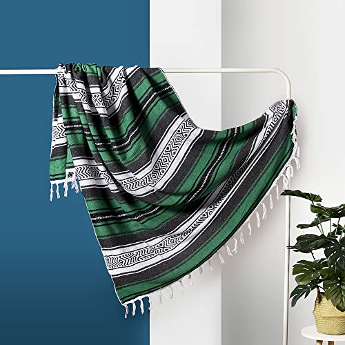 Airooglee 77" L x 46.4" W Large Mexican Blanket - Perfect as Camping Blanket, Yoga Outdoor Beach Serape Picnic Woven Blanket, Boho Home Décor - Green - color: Green