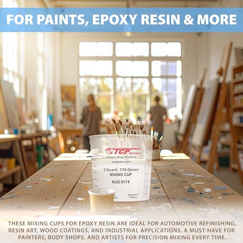 Custom Shop Paint Mixing Cups, 5-Quart (48 Pack) - Plastic Measuring Cups for Liquids, Automotive Painting, Epoxy Resin, Acrylic Arts, Crafts, Disposable or Reusable, Graduated, Mixing Ratios - size: 48 Count (Pack of 1)