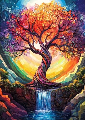 SANYUN Tree of Life Diamond Painting Kits for Adults,Abstract Scenery Full Drill Diamond Art Kits for Beginners,12x16inch Colorful Diamond Dot Art Waterfall for Holiday Gift and Wall Decor - color: D-001 Tree of life