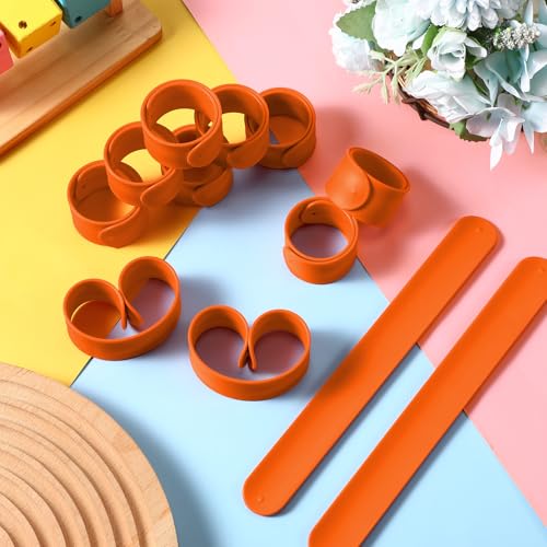 Gemscream 12 Pcs Silicone Slap Bracelets DIY Slap Bands Party Favors Bulk Blank Soft Wristband Wrist Snap Band for Craft Project DIY Painting Birthday Party Halloween Christmas - color: Orange
