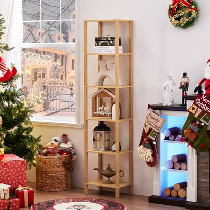 YUFAM 6 Tier Tall Skinny Bookshelf, Narrow Bookcase, Wooden Shelf, Natural - color: Natural, size: 6-Tier