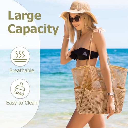 Iioscre Beach Bag for Women, Causal Hobo Handbags with Zipper Inner Pocket - color: Khaki-001
