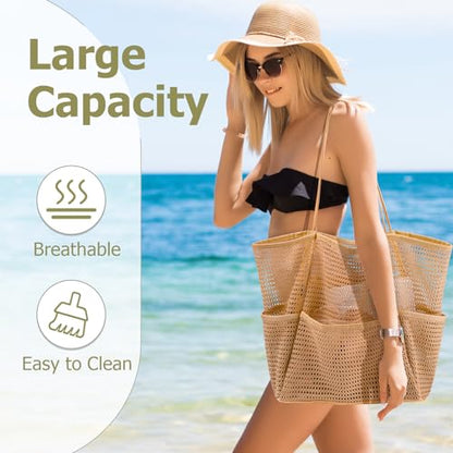 Iioscre Beach Bag for Women, Causal Hobo Handbags with Zipper Inner Pocket - color: Khaki-001