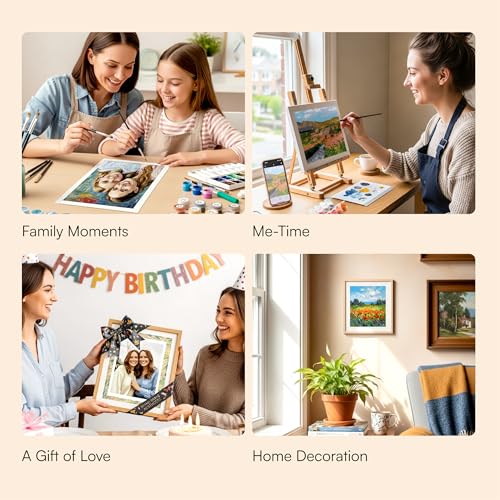Caydo 4 Pack Custom Paint by Numbers from Photo, A4 | Custom Paint by Numbers Kit for Adults via App, 10 Brushes & 60 Colors, Relaxing Crafts Gift to Create Home Wall Art - size: 8.3"x11.7"
