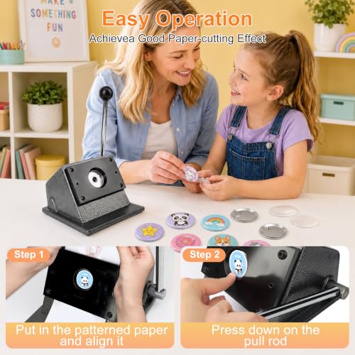Goldmeet 35mm Circle Punch for 1" Badge, 25mm Button Paper Cutter | Sharp Steel Blade, Heavy-Duty Metal Base, Ergonomic Lever, 300gsm & Thin Leather, for Button Making, Scrapbook, Photo Paper