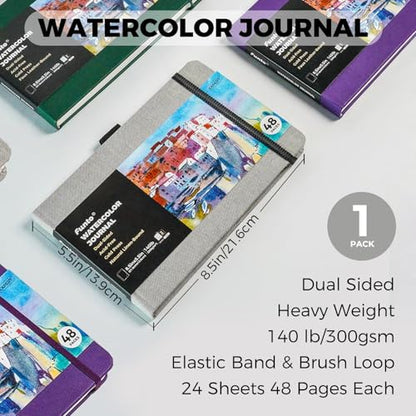 Funto Watercolor Journal, 8.5x5.5, 48 Pages, Cold-Pressed, Inner Paper Pocket and Elastic Band, Art Supplies for Mixed Media - color: 8.5x5.5-Gray