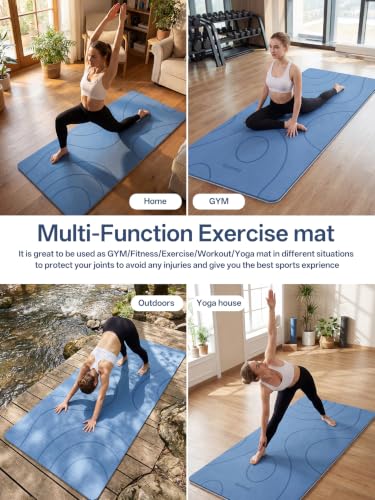EaseUp Large Yoga Mat 73x35.5x0.4",10mm Thick Non-Slip for Home Workout - color: Blue/sky blue