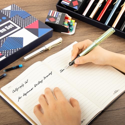 TIANREN Calligraphy Pen set,Fountain Pens with 8 Different Replaceable Nibs with 60 Ink Cartridges(12 Colors),Calligraphy set for Beginner Writing Drawing.