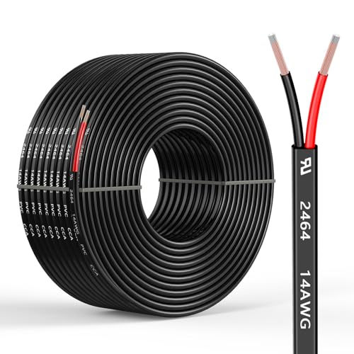 14 Gauge 2 Conductors 100FT Electrical Wire, Flexible Low Voltage PVC Copper Clad Aluminum Extension Cord for Car Speaker Wire, Car Lighting, LED Wire, Outdoor Lighting, Residential Wiring, 12V/24V DC - size: 100FT, style: 14AWG