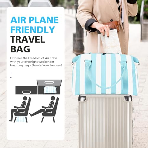 TOPBAG Travel Duffle Bag, Waterproof Weekender Carry On Tote Bags for Women, Sport Gym Bag for Men, Hospital Bag for Labor and Delivery, Overnight Luggage Bag with Trolley Sleeve - color: Blue White