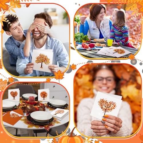 Saillong 12 Pack Fall Tree Diamond Painting Greeting Card Kits DIY Thanksgiving Diamond Art Cards with Envelopes Life Tree 5D Rhinestones Painting Making Kit for Adult DIY Crafts Family Friend Gifts - color: Fall Tree