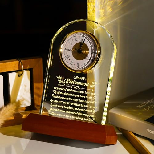 Ornalrist Retirement Gifts for Men Women Crystal Clock Farewell Keepsake - color: Happy Retirement