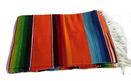 Sanyork Orange Sarape Style Falsa Blanket Classic Mexican Serape Mat Throw Hand Woven