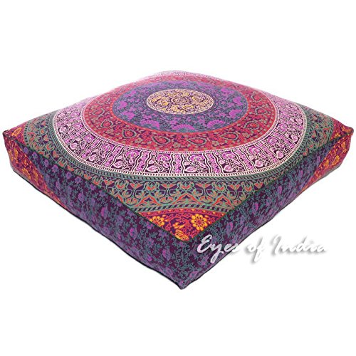 Mandala Floor Pillow Cover Meditation Cushion Seating Throw Hippie Round Colorful Decorative Bohemian Indian Pouf Ottoman Handmade Cover ONLY (Dark Blue K1, 35" x 35") - color: Dark Blue K1, size: 35" x 35" (Pack of 1)