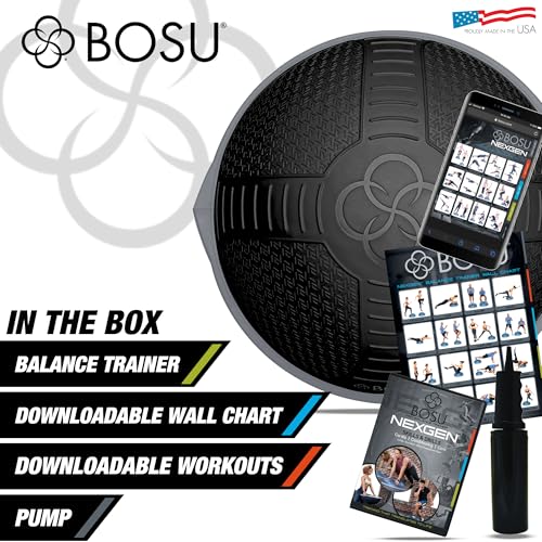 BOSU Nexgen Balance Trainer, Half-Ball Training Equipment, 65 cm Diameter, 300 lb Capacity - Burst-Resistant Stability Exercise Tool w/Non-Slip Base, Includes Hand Pump, Commercial-Grade - color: Black/Gray