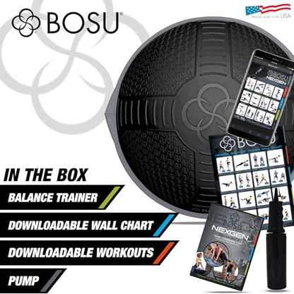BOSU Nexgen Balance Trainer, Half-Ball Training Equipment, 65 cm Diameter, 300 lb Capacity - Burst-Resistant Stability Exercise Tool w/Non-Slip Base, Includes Hand Pump, Commercial-Grade - color: Black/Gray