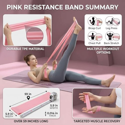 TPE Resistance Bands Flat Exercise Stretch Bands for Yoga Pilates Home Fitness Training - color: Pink