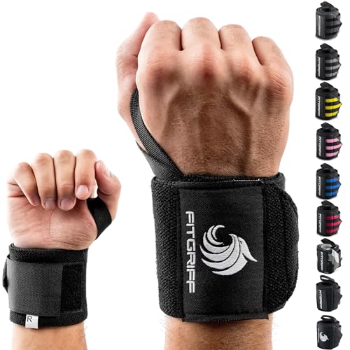 Fitgriff® Wrist Wraps for Weightlifting (18") Heavy-Duty Support for Gym, Bench Press, and Pushups (1 Pair) - for Men and Women (Black Original) - color: Black Original
