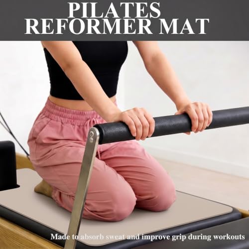 QCWN Non-Slip Pilates Reformer Mat Cover, 39" x 24" Pilates Machine Towel with Headrest Cutout, 0.8mm Sweat-Wicking Micro-Suede Foldable Mat for Female Pilates Enthusiast Exercise Matfor Pilate Training Yoga - color: Beige