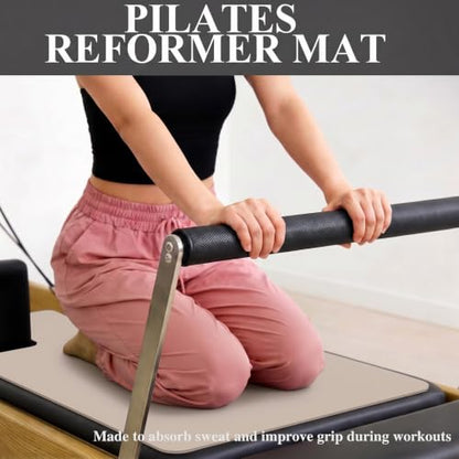 QCWN Non-Slip Pilates Reformer Mat Cover, 39" x 24" Pilates Machine Towel with Headrest Cutout, 0.8mm Sweat-Wicking Micro-Suede Foldable Mat for Female Pilates Enthusiast Exercise Matfor Pilate Training Yoga - color: Beige