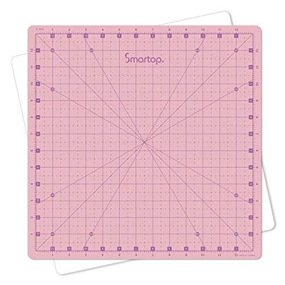 SMARTOP 14"x14" Rotating Self Healing Cutting Mat, Non-Slip Non-Reflective, Good for Quilting, Sewing, Crafts, Scrapbooking, Molandi Pink