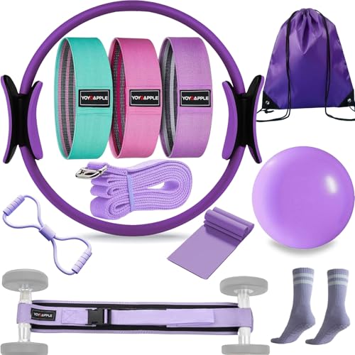 at Home Pilates Essentials Kit for Women,11pcs Pilates Kit for Home Workouts Women,Pilates Kit for Home Workouts Women,Pilates Ball and Ring Set,Pilates Accessories for Home Workouts - color: Purple
