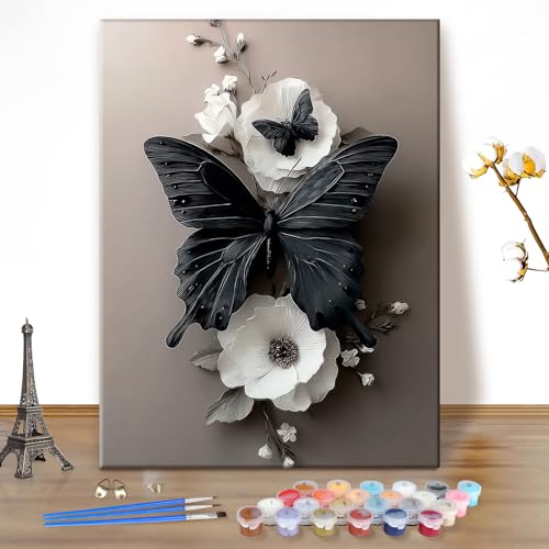 EOBROMD Paint by Numbers Kits for Adults Butterfly, DIY Kits Crafts for Beginner on Canvas, 3 Brushes and Acrylic Paint for Home Decor 16x20inch(Without Frame) - color: 09-Butterfly