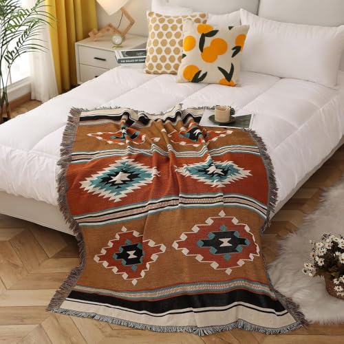 Luxlovery Aztec Boho Sherpa Throw Blanket – Southwestern Navajo Style, Lightweight Warm, 35"x59" Pumpkin Rust - color: Aima, size: 35"x59",90x150cm