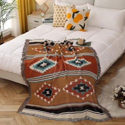 Luxlovery Aztec Boho Sherpa Throw Blanket – Southwestern Navajo Style, Lightweight Warm, 51"x70" Pumpkin Rust - color: Aima, size: 51"x70",130x180cm
