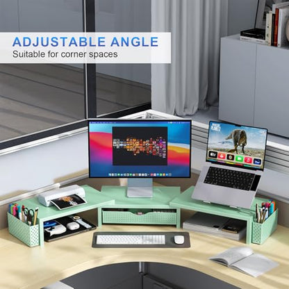 gianotter Dual Monitor Stand Riser With Drawer and 2 Pen Holders - color: Sage Green