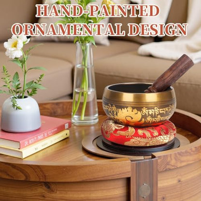 AKLOT HandMade Meditation Singing Bowl: Tibetan Sound Bowl Set with Pure Tone, Sound Bath Bowl with Cushion, Mallet, Spiritual Gift for Chakra Clearing, Mind Healing, Yoga, Prayer, Relaxation (4 Inch) - color: 4 inch Gold